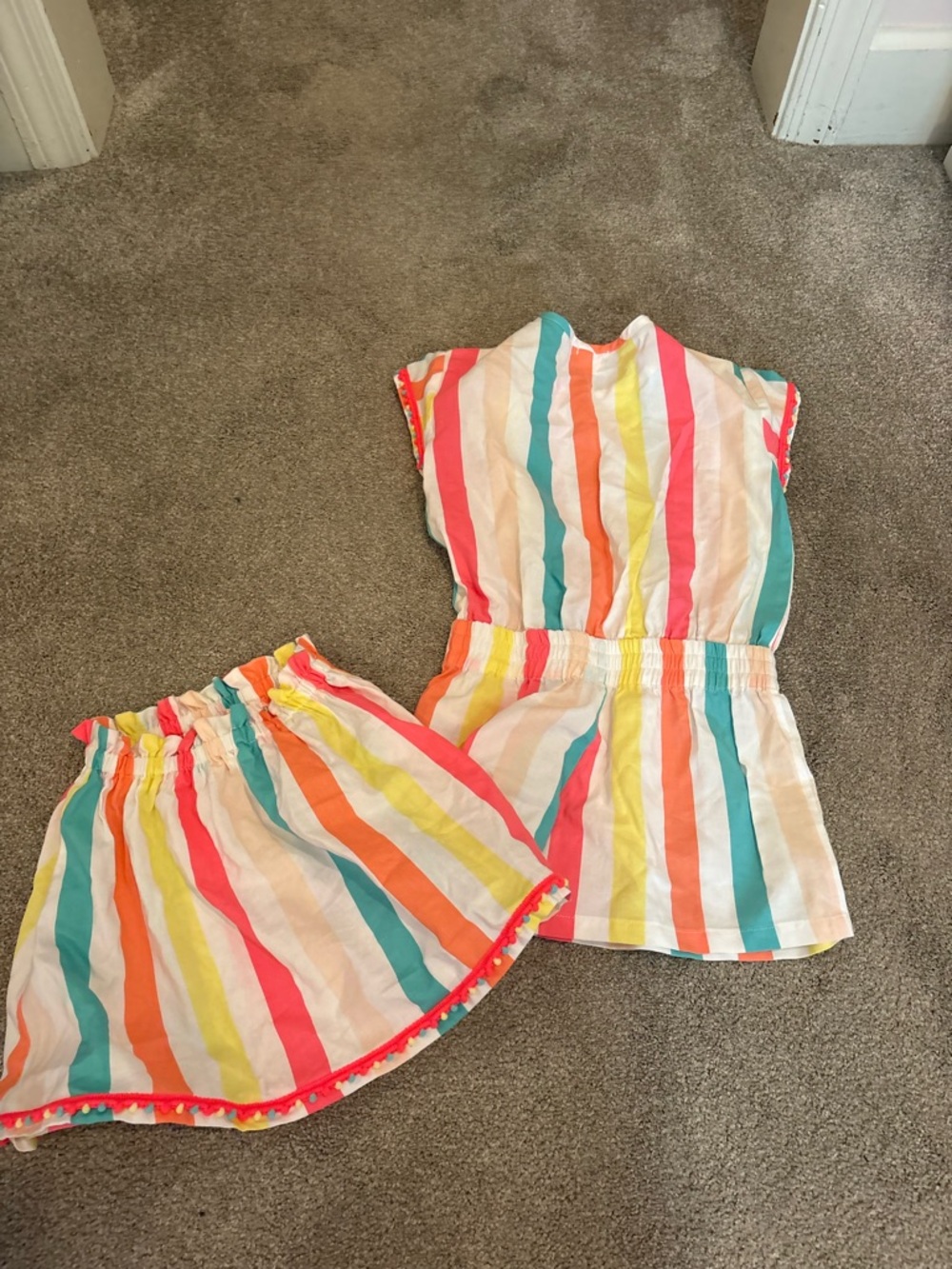 Billieblush Girls Striped Top and Skirt Set in Pink, Yellow, Teal, Orange, White